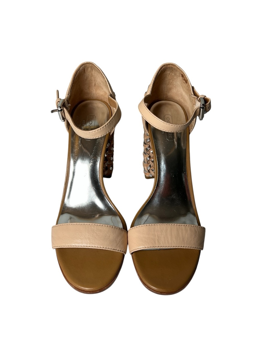 COACH TERRI Woven Leather High Heels Natural/Silver Size 8.5 - Picture 2 of 10
